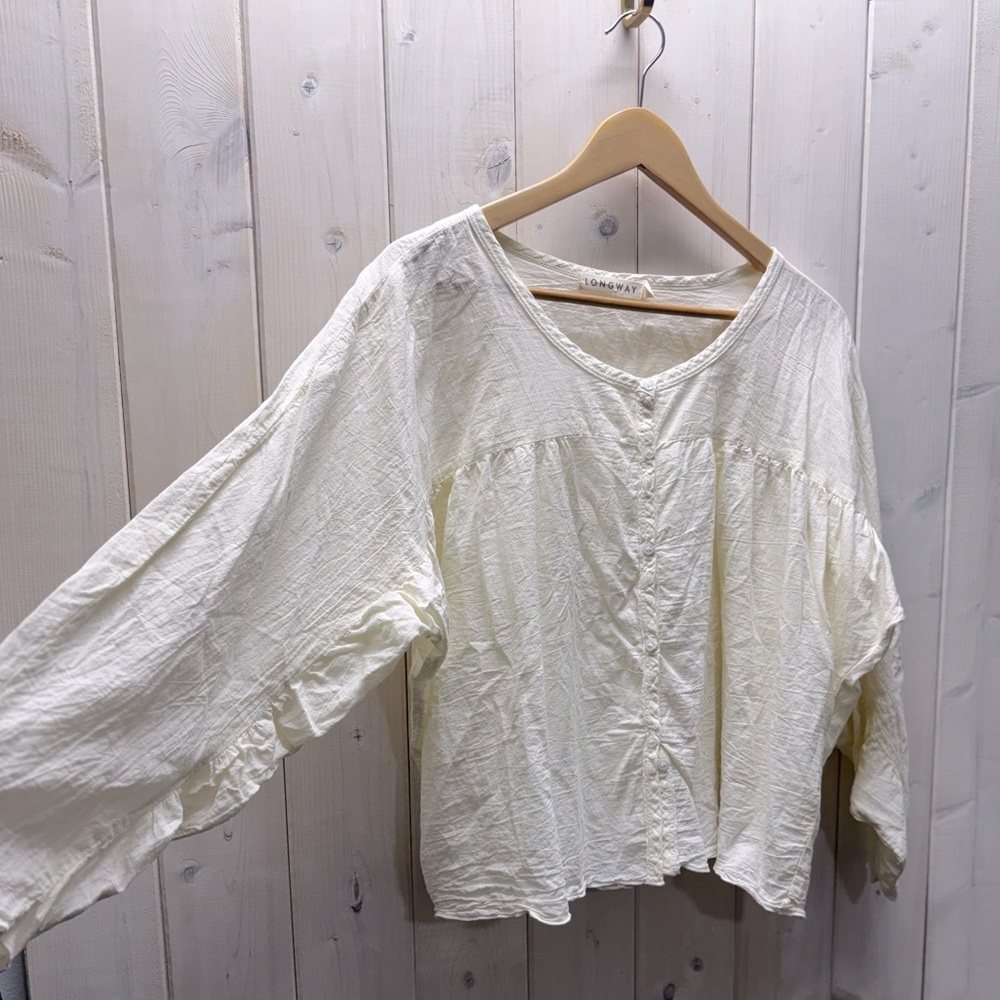 Longway Button Down‎ Top Size S Ivory Lightweight Linen Blend Cottagecore